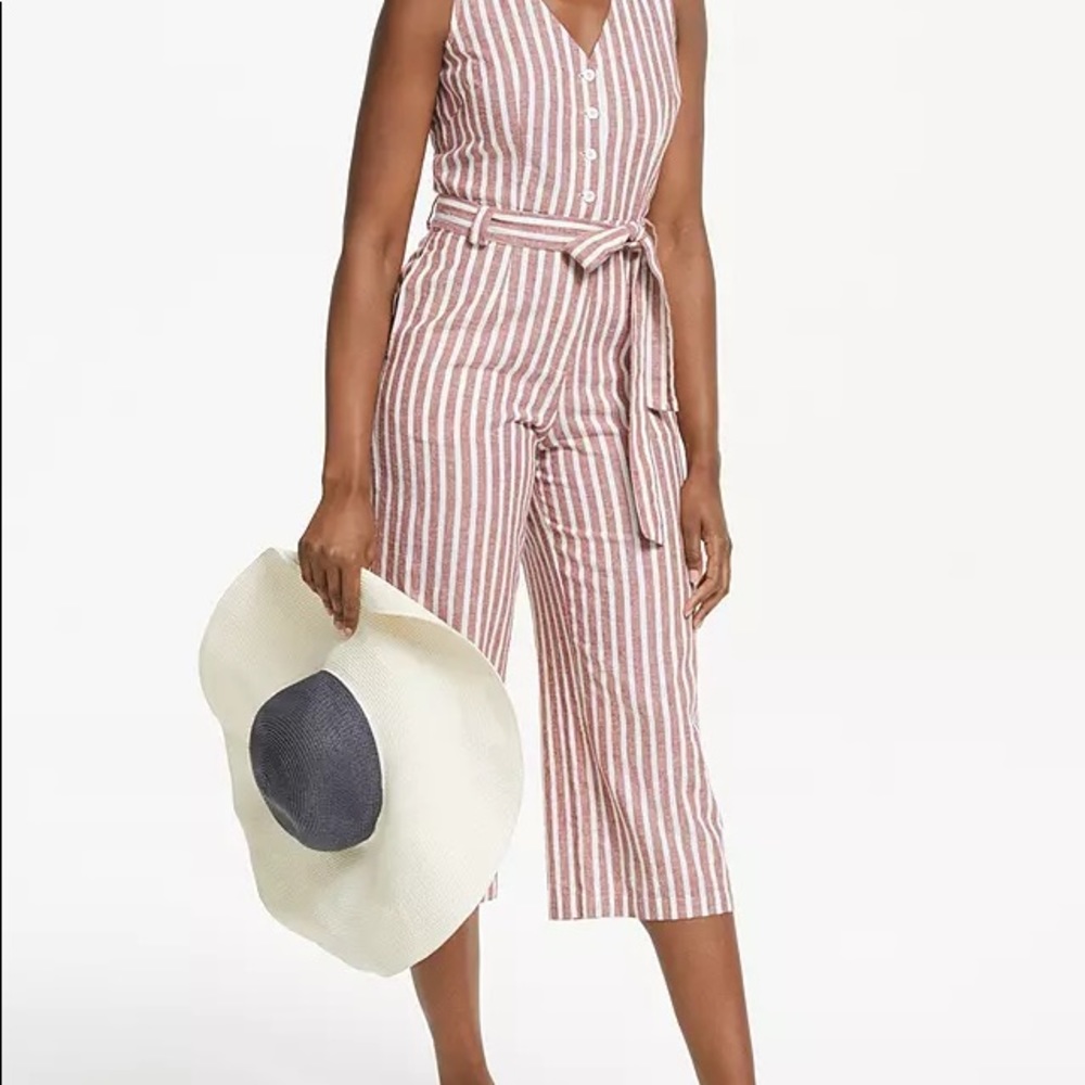 Boden Rust and White Striped Sleeveless Jumpsuit - Picture 5 of 10